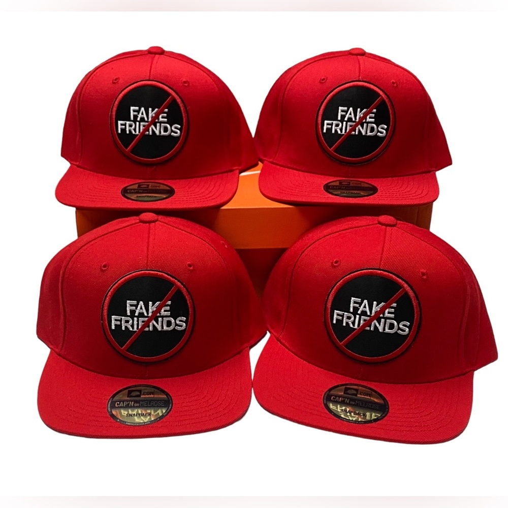 Lot Of 4 Fake Friends Yupoong Classic Red SnapBack Adjustable Hat
